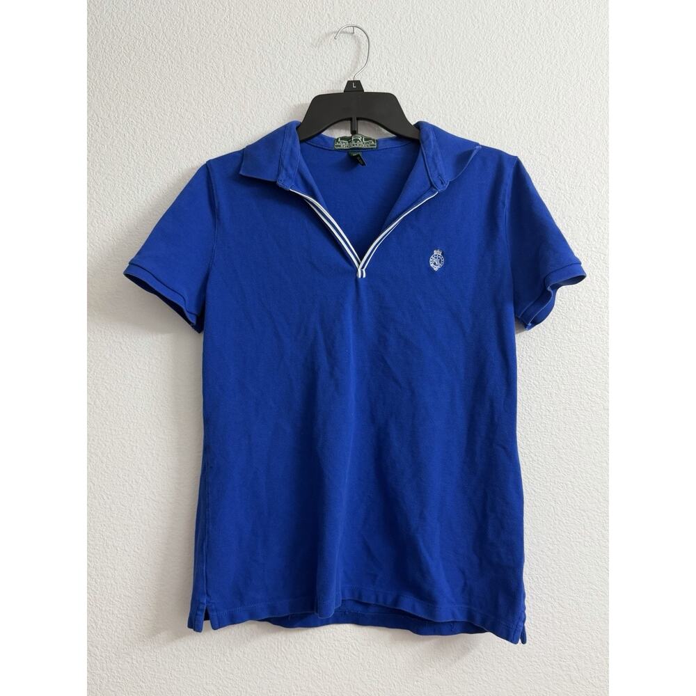 Lauren Ralph Lauren Active Polo V Neck Women’s M Blue White Embroidered Logo